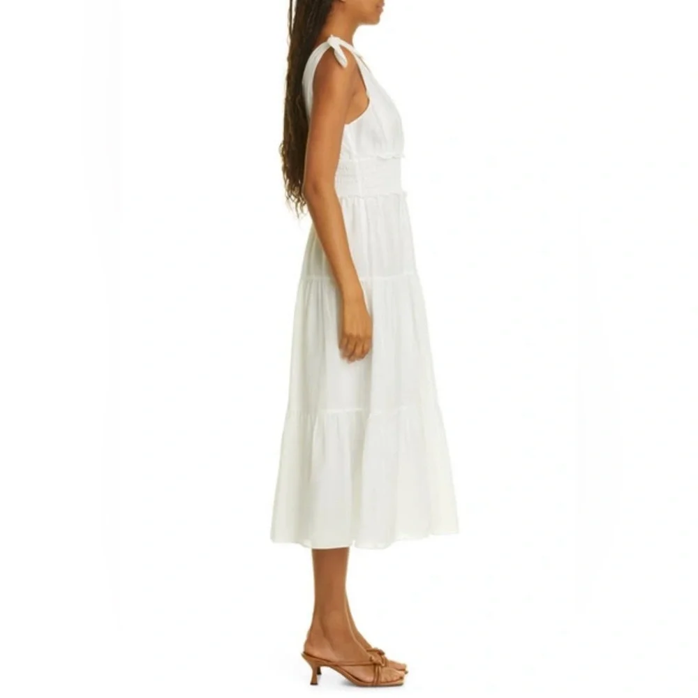 Cinq à Sept Tamar Tiered Smocked Dress in Ivory, Size 8 New w/Tag Retail $395